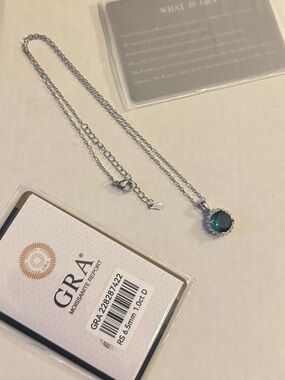 GRA Moissanite Silver Necklace with Blue Halo Pendant
